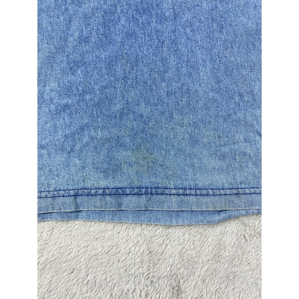 Vintage Womens Tunic Top M Blue Chambray Studded 100% Cotton Aztec Fairy V Neck - Picture 6 of 10